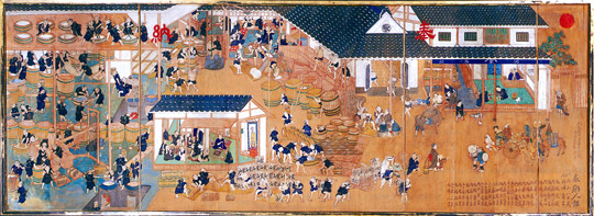 松尾神社酒造図絵馬　長岡市指定文化財　写真提供：長岡市立科学博物館　酒造り絵馬